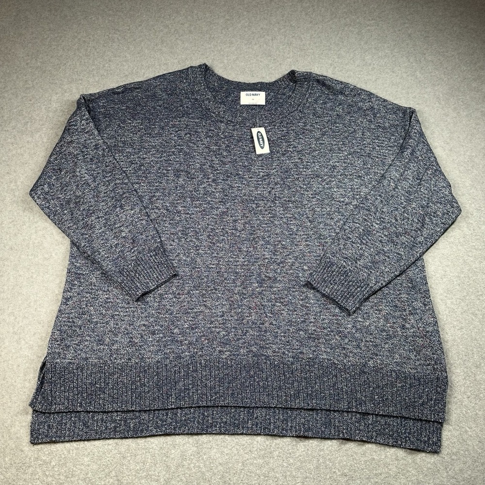 Old Navy Blue Marl Sweater Womens XXL Oversized Rib Trim Pullover Cozy NWT